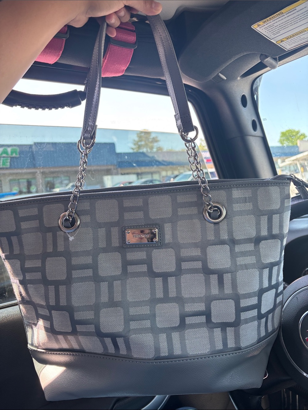 Nine West Gray Geometric Chain-Handle Tote